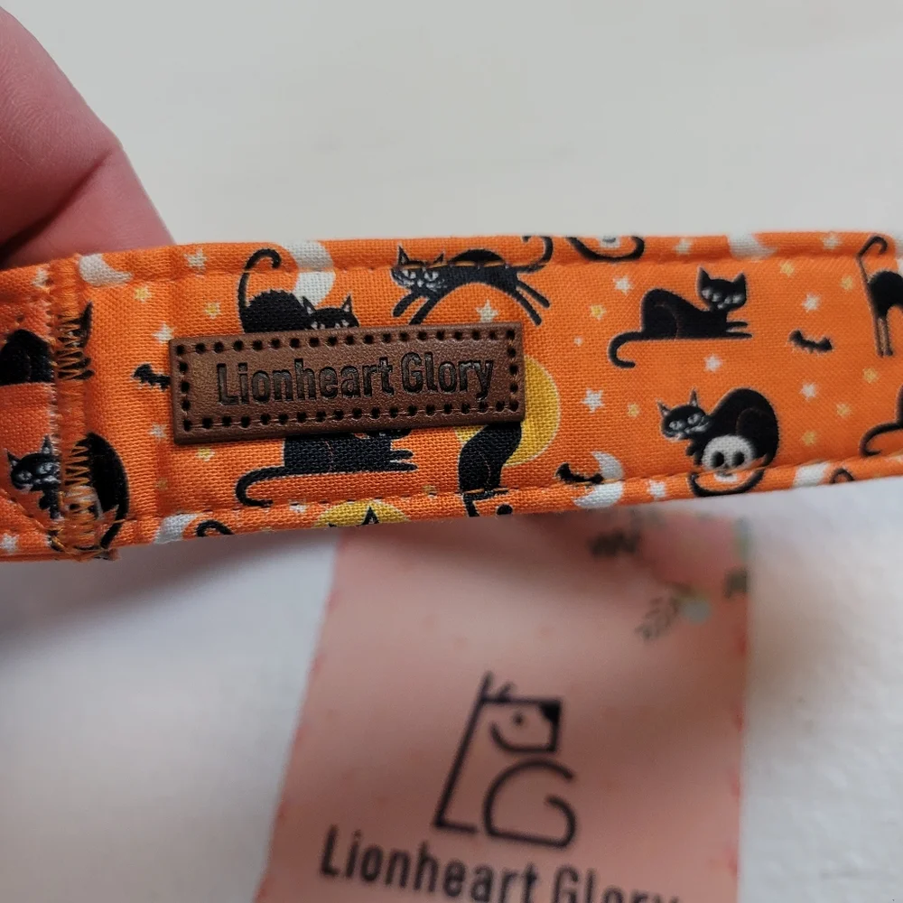 Lionheart Glory Orange Cat Print Dog Collar with Rose Gold Hardware